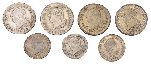 Louis XVI, 30 Sols constitutionnel (4), 1791i, 1792a (2), 1792b (Dup. 1720; Gad. 39); 15 Sol...