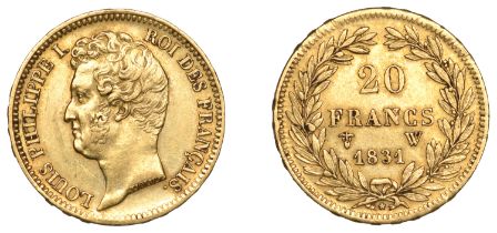 Louis Philippe, 20 Francs, 1831w, Lille (Gad. 1030a; F 556). Good very fine Â£240-Â£300