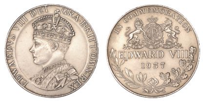 Edward VIII, Coronation, 1937, a silver medal, unsigned, crowned bust left, rev. arms with s...