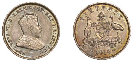 Australia, Edward VII, Sixpence, 1910 (KM 18). Weak as usual, good extremely fine, toned Â£2...