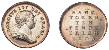 George III (1760-1820), Bank of Ireland, Ten Pence, 1805 (S 6617). Trifling flan flecks, oth...