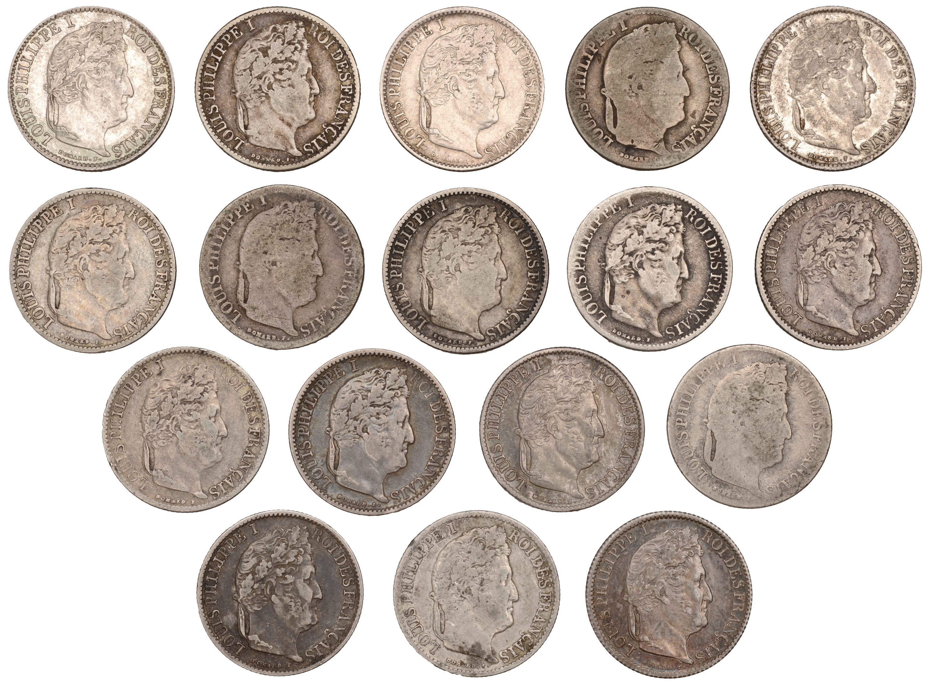 Louis Philippe, Half-Francs (14), 1831b, 1831w, 1832a, 1834a, 1834b, 1835a, 1837a, 1837b, 18...