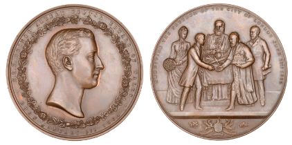 Prince Albert Victor Receives the Freedom of the City of London, 1885, a bronze medal by G.G...