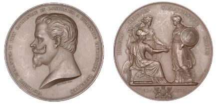 Reception of Victor Emanuel II of Sardinia at the Guildhall, 1855, a copper medal by B. Wyon...