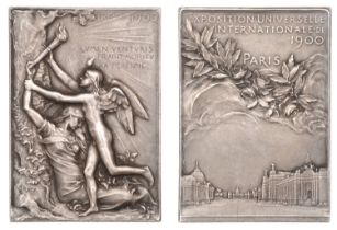 FRANCE, Universal Exposition, Paris, 1900, a silvered-bronze plaquette by O. Roty, winged fe...