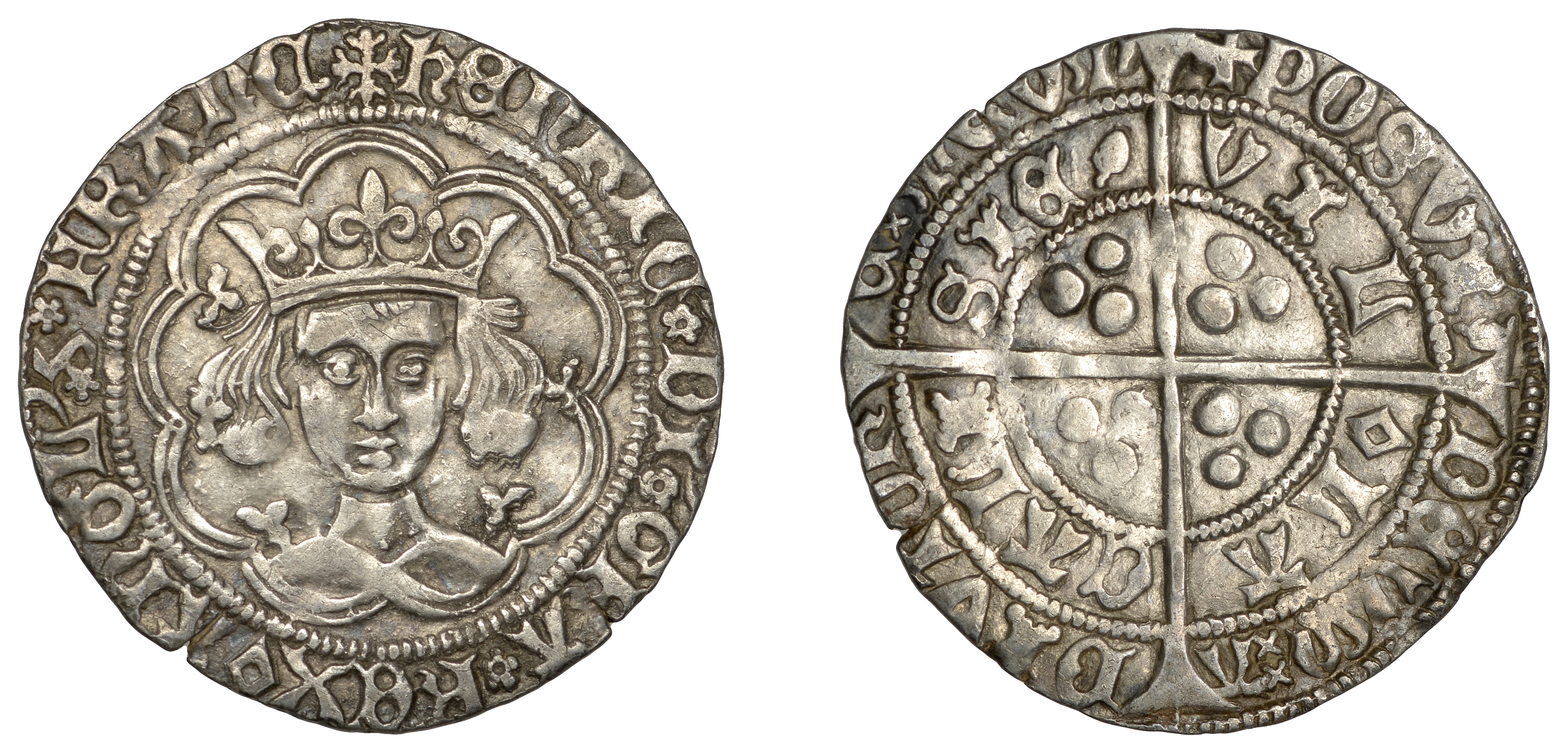 Henry VI (First reign, 1422-1461), Rosette-Mascle/Pinecone-Mascle mule, Groat, Calais, mm. c...