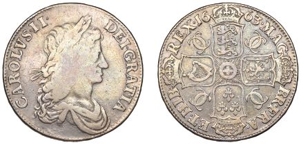 Charles II (1660-1685), Crown, 1663, first bust, edge xv (ESC 353; S 3354). Fine, toned Â£8...