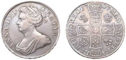 Anne (1702-1714), Crown, 1707, roses and plumes, edge sexto (ESC 1343; S 3578). Lightly clea...