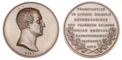 Harrow School, Botfield Medal, a specimen bronze award by L.C. Wyon, bare head of Beriah Bot...