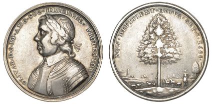 Death of Oliver Cromwell, 1658, a large struck silver medal, late 17th century (?), unsigned...