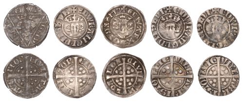 Edward I (1272-1307), Second coinage, Penny, type Ib, Waterford, trefoil of pellets on breas...