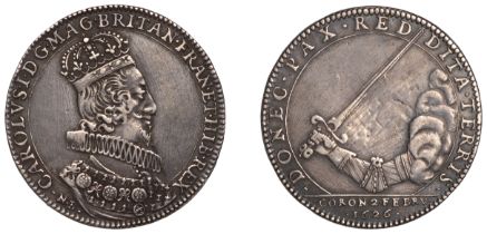 Charles I, Coronation, 1626, a silver medal by N. Briot, crowned bust right, rev. donec pax...