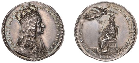 Charles II, Coronation, 1661, a silver medal by T. Simon, crowned bust right, rev. everso mi...