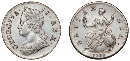 George II (1727-1760), Halfpenny, 1746 (BMC 876; S 3719). Better than very fine Â£40-Â£50