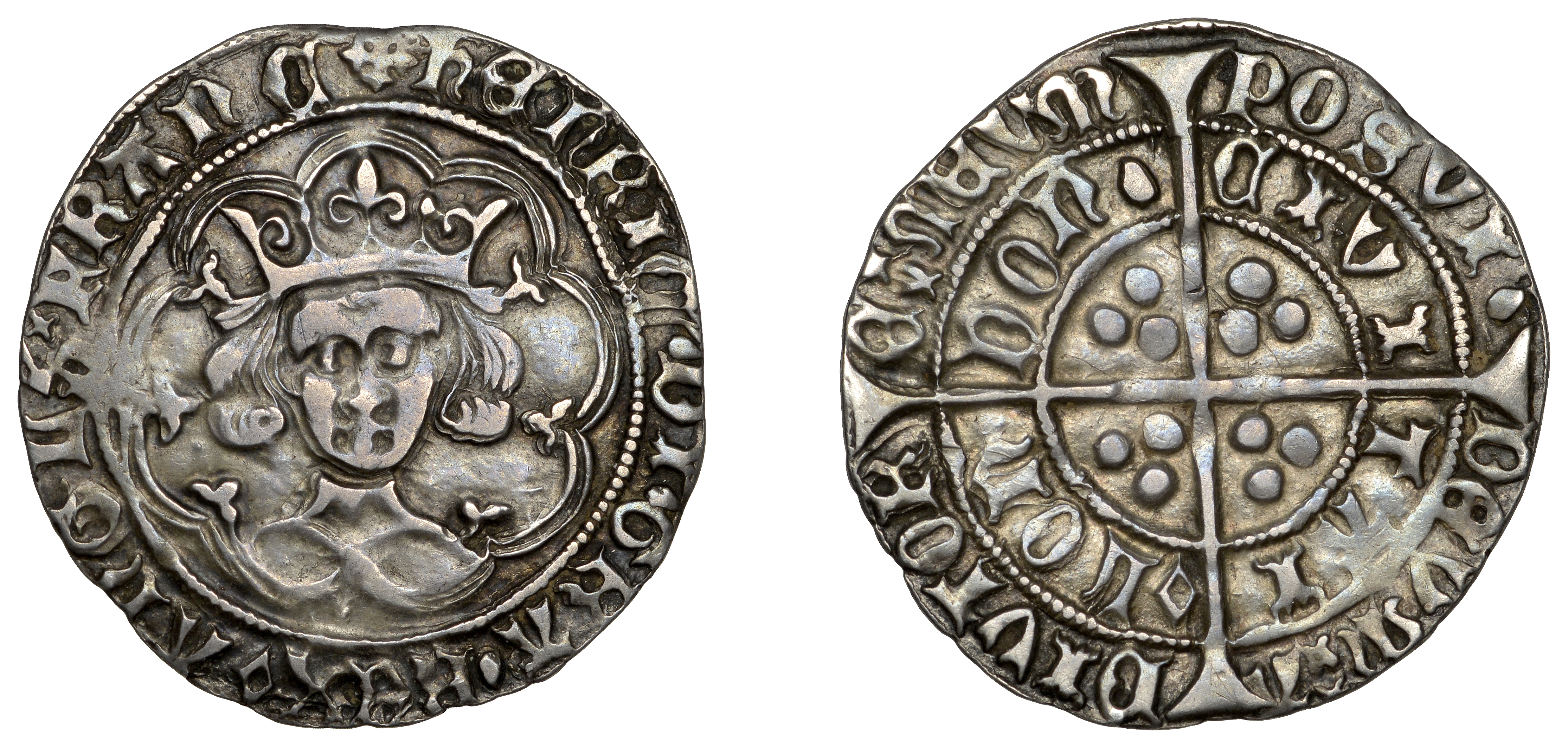 Henry VI (First reign, 1422-1461), Pinecone-Mascle issue, Groat, London, mm. cross IIIb on o...