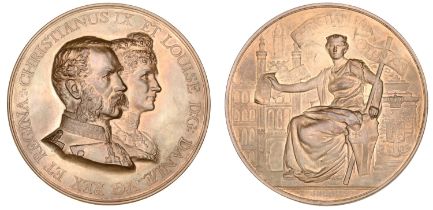 Visit of Christian IX and Louise of Denmark to the City of London, 1893, a light bronze meda...