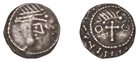 Early Anglo-Saxon Period, Sceatta, Primary series BI, triple-diademed head right within anti...