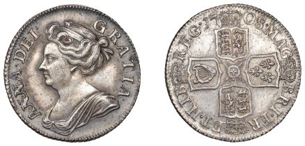 Anne (1702-1714), Shilling, 1708, third bust (ESC 1399; S 3610). Old heavy tone, extremely f...