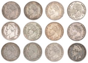 Napoleon III, 50 Centimes (12), 1864a, 1864bb, 1865a, 1865k, 1866a, 1866bb, 1866k, 1867a, 18...