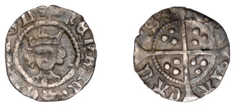 Henry VI (First reign, 1422-1461), Leaf-Trefoil/Pinecone-Mascle mule, Halfpenny, Calais, mm....