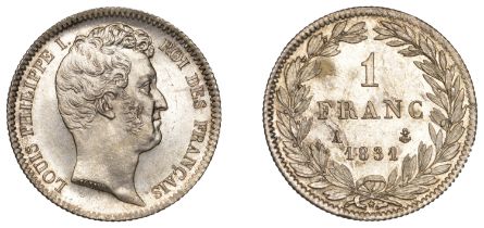 Louis Philippe, Franc, 1831a, Paris (Gad. 452; KM 742.1). About as struck Â£200-Â£260