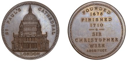 St Paul's Cathedral, a specimen bronze medal, unsigned and undated, faÃ§ade of the cathedral,...