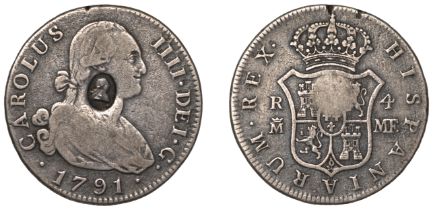 George III (1760-1820), Bank of England, Spain, Charles IV, 4 Reales, 1791mf, Madrid, obv. c...