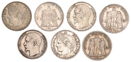 Second Republic, 5 Francs (5), 1848a, 1848k, 1849a, 1850bb, 1851a, Louis-Napoleon, 5 Francs,...