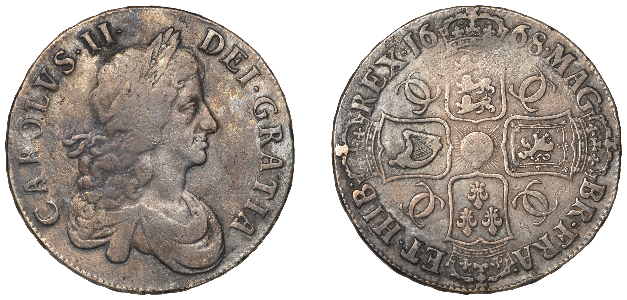 Charles II (1660-1685), Crown, 1668, second bust, edge vicesimo (ESC 373; S 3357). Weak in p...