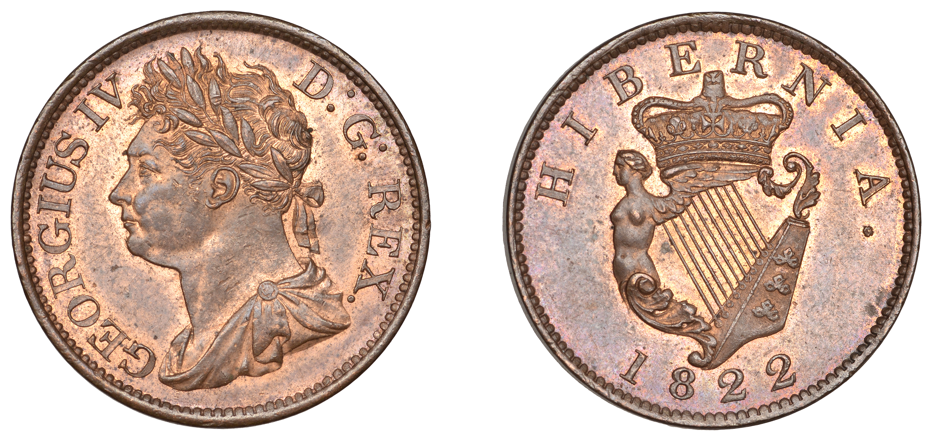 George IV, Halfpenny, 1822 (S 6624). A few tiny rim nicks, otherwise good extremely fine, so...