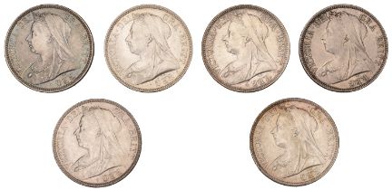 Victoria, Halfcrowns (6), 1893, 1896-98, 1900, 1901 (S 3938) [6]. Mostly extremely fine or b...