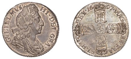 William III (1694-1702), Sixpence, 1697, third bust, large crowns, later harp (ESC 1233; S 3...