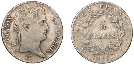 Napoleon I (Hundred Days), 5 Francs, 1815i, Limoges (Gad. 595; KM 704.4). Good fine Â£100-Â£1...