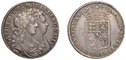 William and Mary (1688-1694), Halfcrown, 1689, first shield, caul only frosted, pearls, edge...