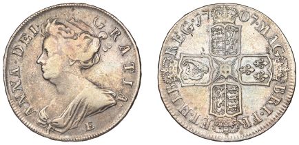 Anne (1702-1714), Halfcrown, 1707e, edge sexto (ESC 1379; S 3605). Good fine, surface marks,...