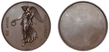 Unidentified, a specimen bronze medal by B. Wyon, mh ahÎ³oi ÏƒteÏ†anoÏ…Ïƒa, winged Nike holding w...