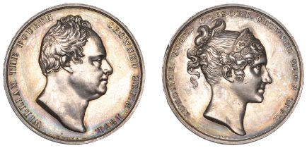 William IV, Coronation, 1831, a silver medal by W. Wyon, bust right, rev. bust of Queen Adel...