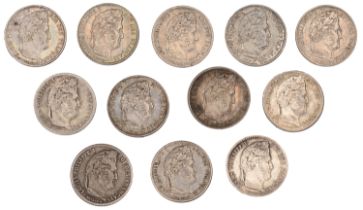 Louis Philippe, Quarter-Francs (12), 1831a, 1831b, 1832a, 1832q, 1832t, 1833a, 1833w, 1834a,...