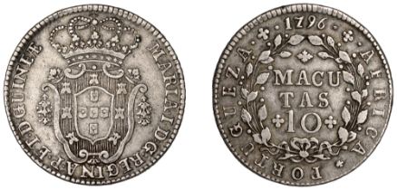 Angola, Maria I, 10 Macutas, 1796 (Gomes 08.01; KM 36). Very fine, scarce Â£200-Â£260