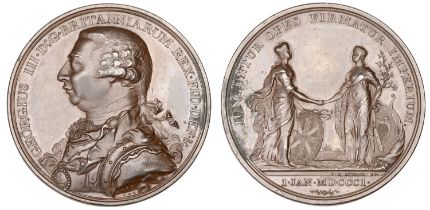 Union of Great Britain and Ireland, 1801, a bronze medal by C.H. KÃ¼chler, armoured bust of G...