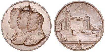 Opening of Tower Bridge, 1894, a bronze medalÂ by F. Bowcher,Â conjoined busts of Victoria, th...