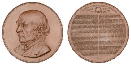 Resignation of William Gladstone as Prime Minister, 1894, a large light bronze medal by L.C....