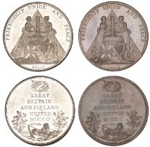 Union of Great Britain and Ireland, 1800, bronze and white metal medals by J.G. Hancock & P....
