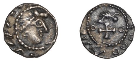 Early Anglo-Saxon Period, Sceatta, Primary series BI, diademed head right within clockwise b...