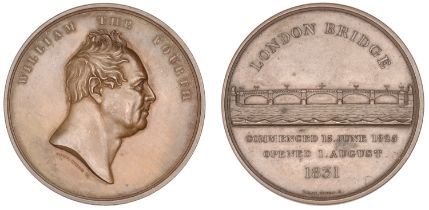 Opening of London Bridge, 1831, a copper medal by B. Wyon, bust of William IV right, rev. vi...