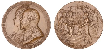 Visit of Edward VII and Queen Alexandra to the Guildhall, 1902, a bronze medal by Searle & C...