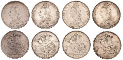 Victoria, Crowns (4), 1887, 1888 narrow date, 1891, 1892 (S 3921) [4]. Very fine or better...