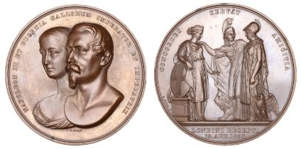 Visit of Napoleon III to London, 1855, a copper medal by B. Wyon for the Corporation of the...
