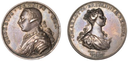 George III, Coronation, 1761, a silver medal, unsigned [by T. Pingo], armoured bust left, re...