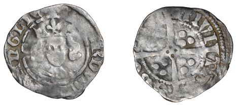 Richard II (1377-1399), First period, Penny, type I, Durham, cross on breast, pellet by king...